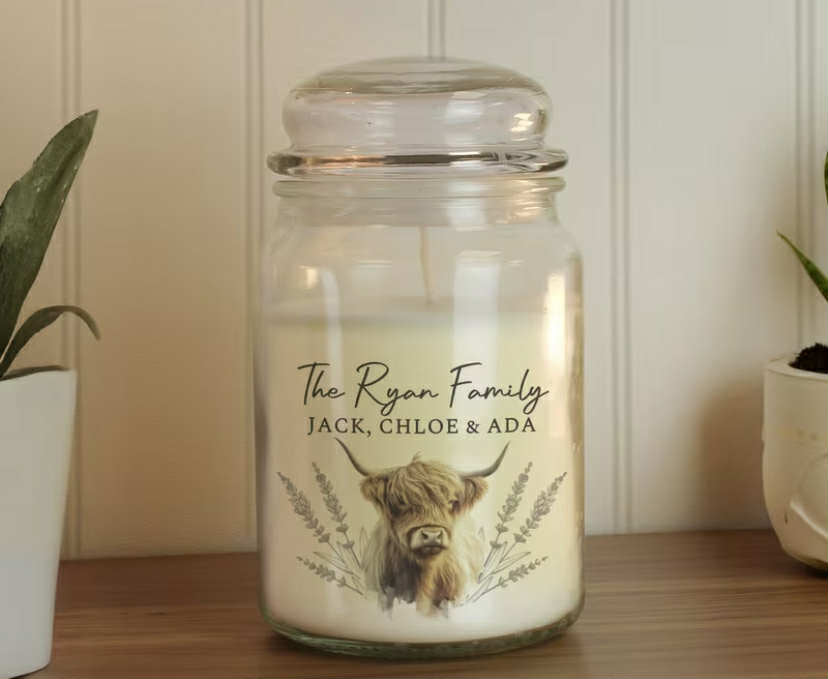 Personalised Highland Cow Large Candle Jar