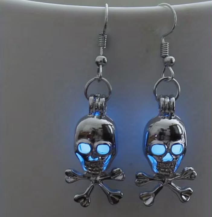 Halloween Glow-in-the-Dark Skull Hook Earring Pendant with Multi-Color Luminous Spinning Bead Accessories