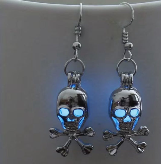 Halloween Glow-in-the-Dark Skull Hook Earring Pendant with Multi-Color Luminous Spinning Bead Accessories