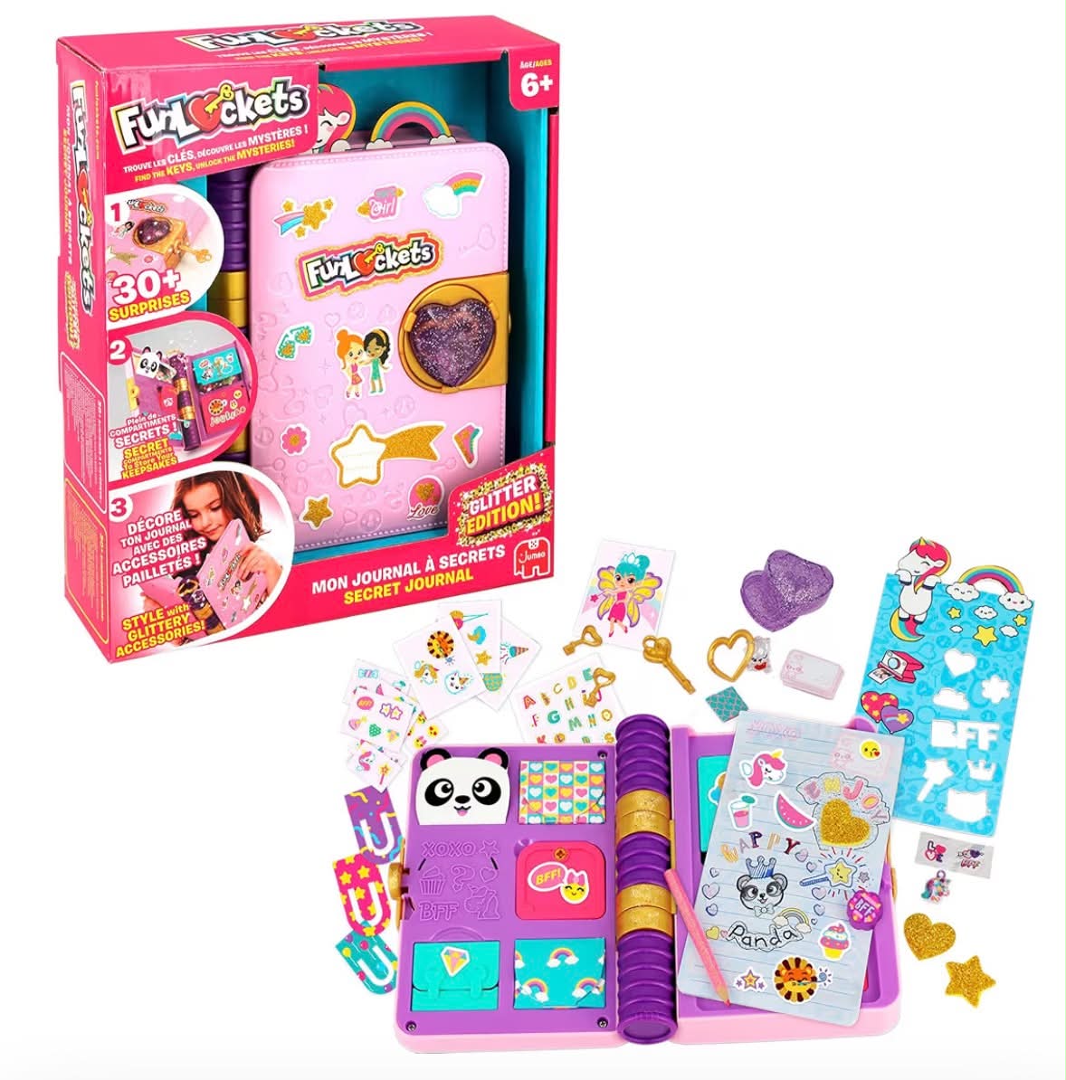 FUNLOCKETS Secret Journal Glitter Edition – Kids Diary with Lock and Keys