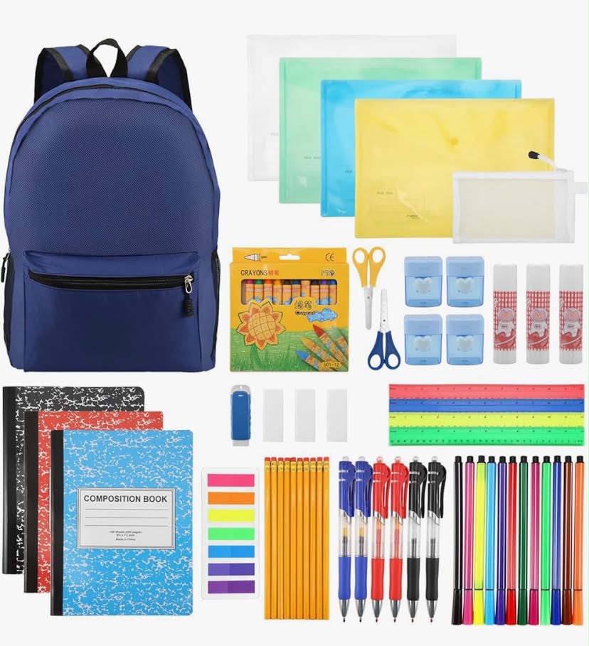 56 Pieces Back to School Supplies with 15 inch Backpack Back to School Supplies Bag Stationery Set Elementary School Supply Kit Essential Bundle Bulk School Stationery Set