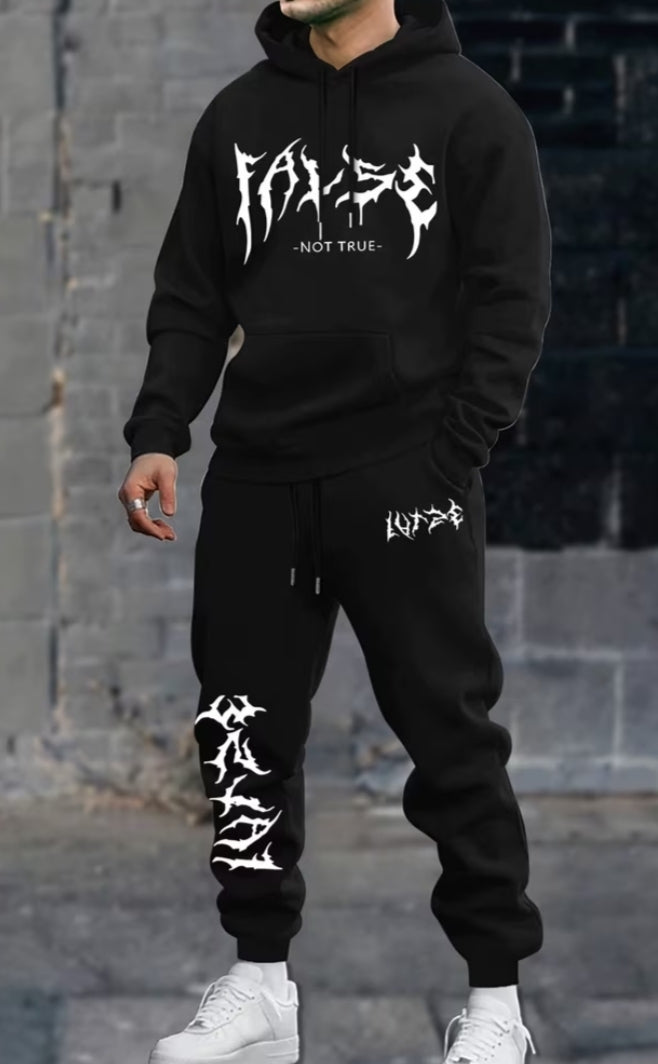 2 pcs Set Casual Trendy Printed Couple's Hooded Sweatshirt