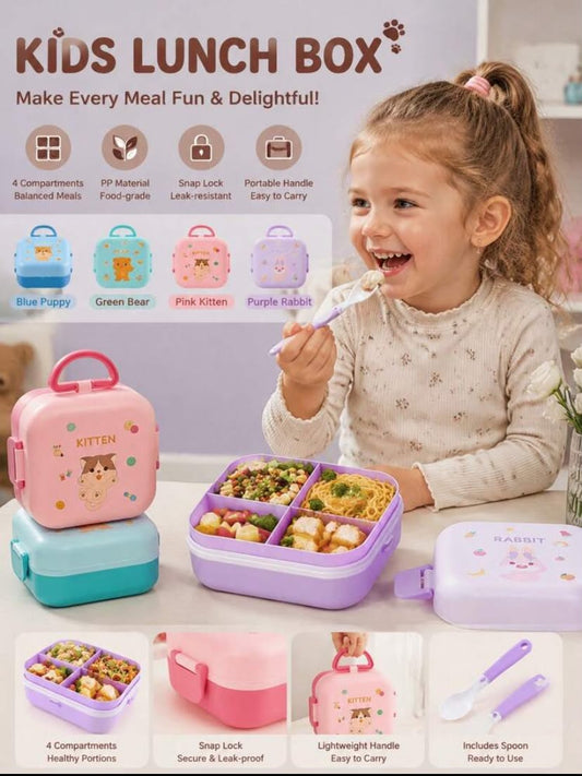 1 pc 3 Grids Lunch Box Kids Lunch Box For Girls Boys 2 Layers Leakproof
