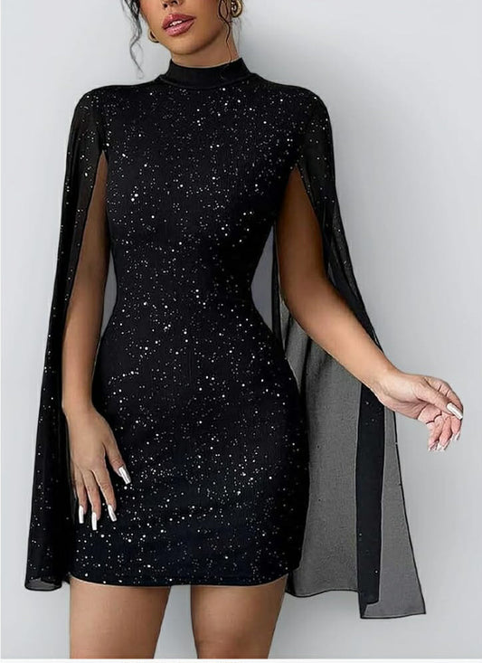Womens Sexy Mini Dress High Neck Bodycon Short Dresses Slim Fit Long Sleeve Mesh Going Out Tight Dresses for Party Cocktail Night Out Club