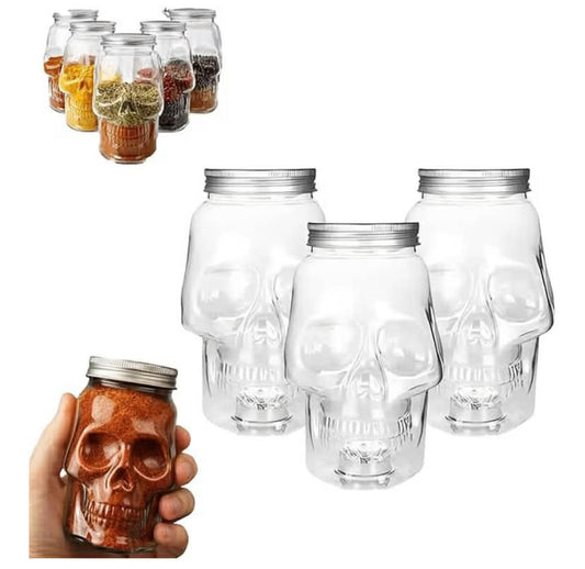 Skull Storage Jar,Spice Jars with Lids,Reusable Jar Organizer Pantry Display,Unique Skulls Canister for Home Decor,Multi-Purpose Organizer Bottle for Spices Seasonings or Drinks (350ml, 3 pcs)