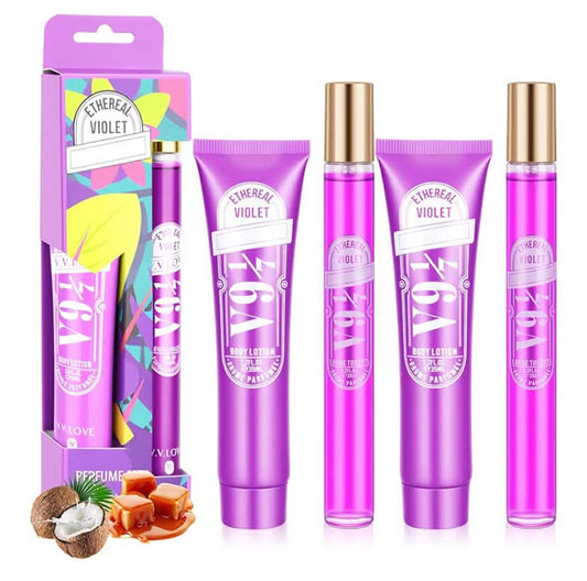 Luxury 4-Piece Women's Fragrance Gift Set - 2 x 35ml Caramel Coconut Nut Perfume & 2 x 35ml Body Lotion, Sweet Warm Scent,