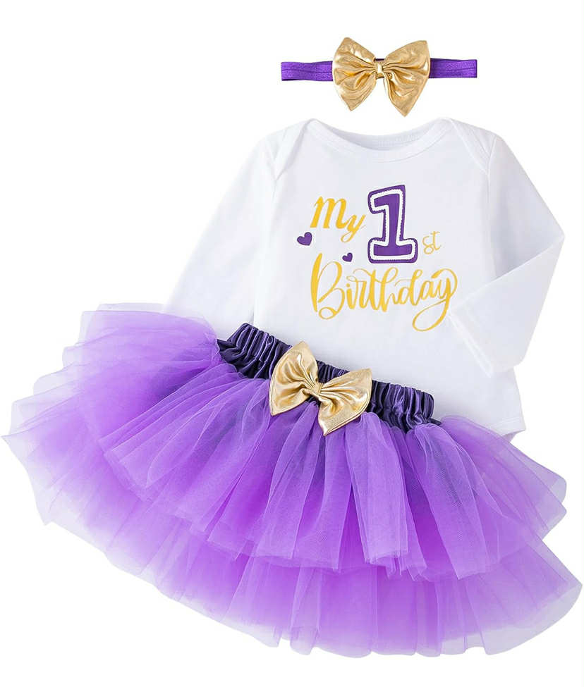 Baby Girl 1st Birthday Tutu Skirt Set Long Sleeve Romper First Birthday Smash Cake Outfits Party Dress Set