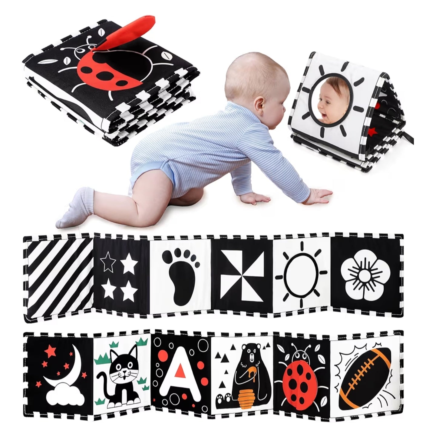 Baby Toys 0-6 Months, Black and White Sensory Toys Brain Development, Tummy Time Toys