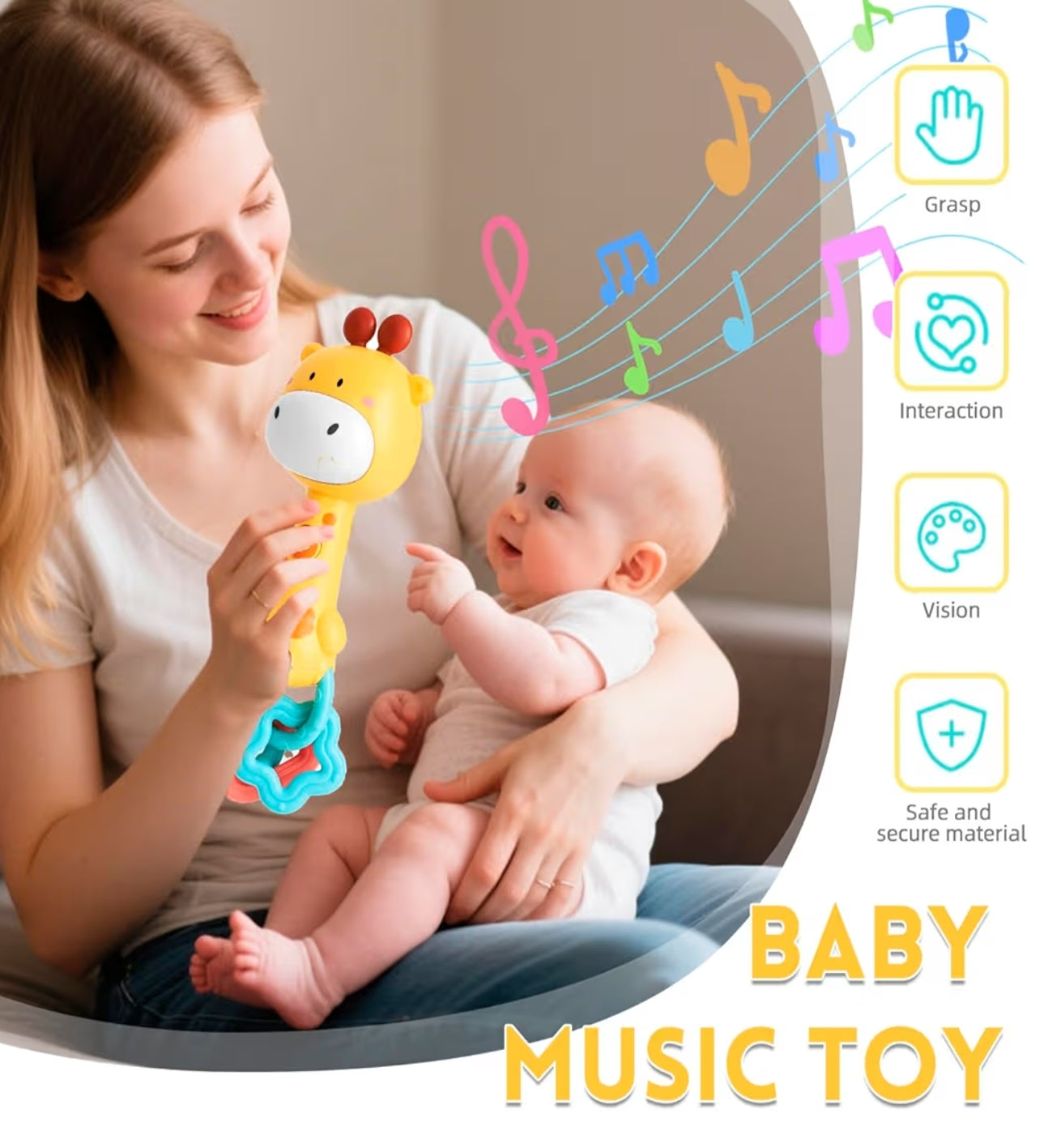 Baby Music Toy 6 to 12 Months, Sensory Toys with Lights & Sounds Interactive Early Development Activity Toy for Kids Toddlers 1+ Year Old