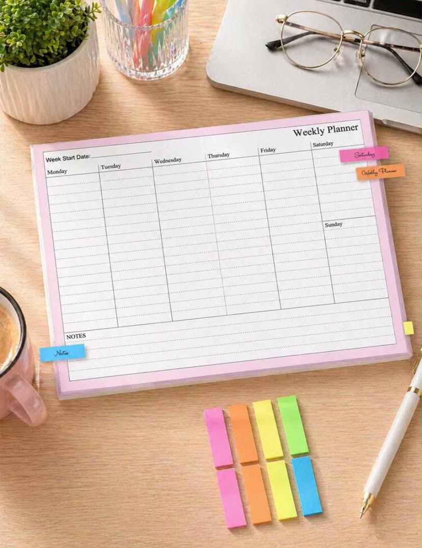 1 pc Weekly Planner - Daily Planner To Do List Task Checklist Notepad Undated Goals Planning Pad Tear-Off Notepad,Back To School Supplies Office Supplies Teacher Appreciation Gifts