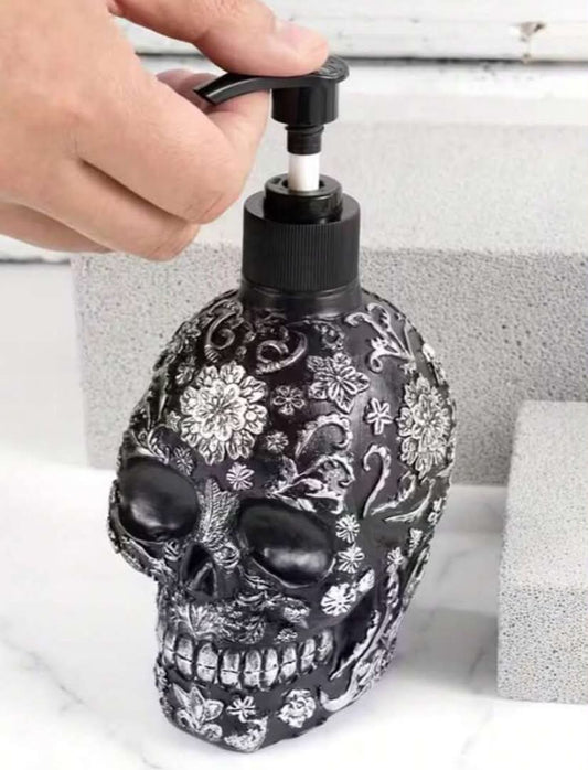 1 pc Creative Vintage Skull Liquid Dispenser Bottle, Refillable Hand Soap/Shower Gel Bottle, Gothic Style Decor For Bathroom, Kitchen, Bedside - Upgraded Anti-Clogging Pump, Hand-Painted Skull Design (320ml)