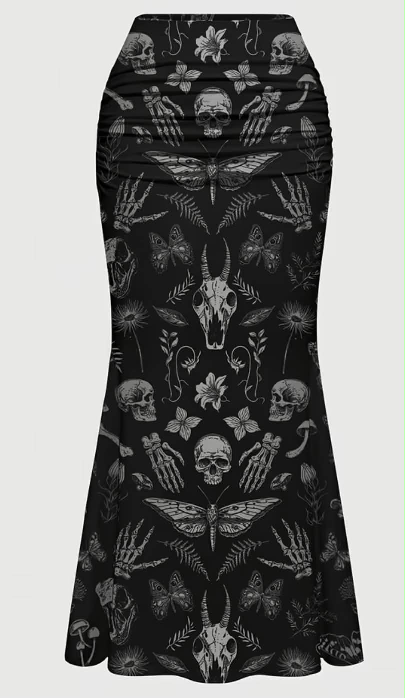 Women'S Plus Size Gothic Butterfly Moth Plant Skull Devil Print Elegant Romantic Vacation Dress