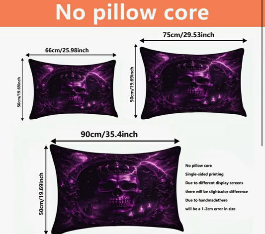Set of 2 Purple Skull-Themed Pillow Covers, (Pillow Inserts Sold Separately), Ideal for Home Decoration, Pillow Filling Not Included,