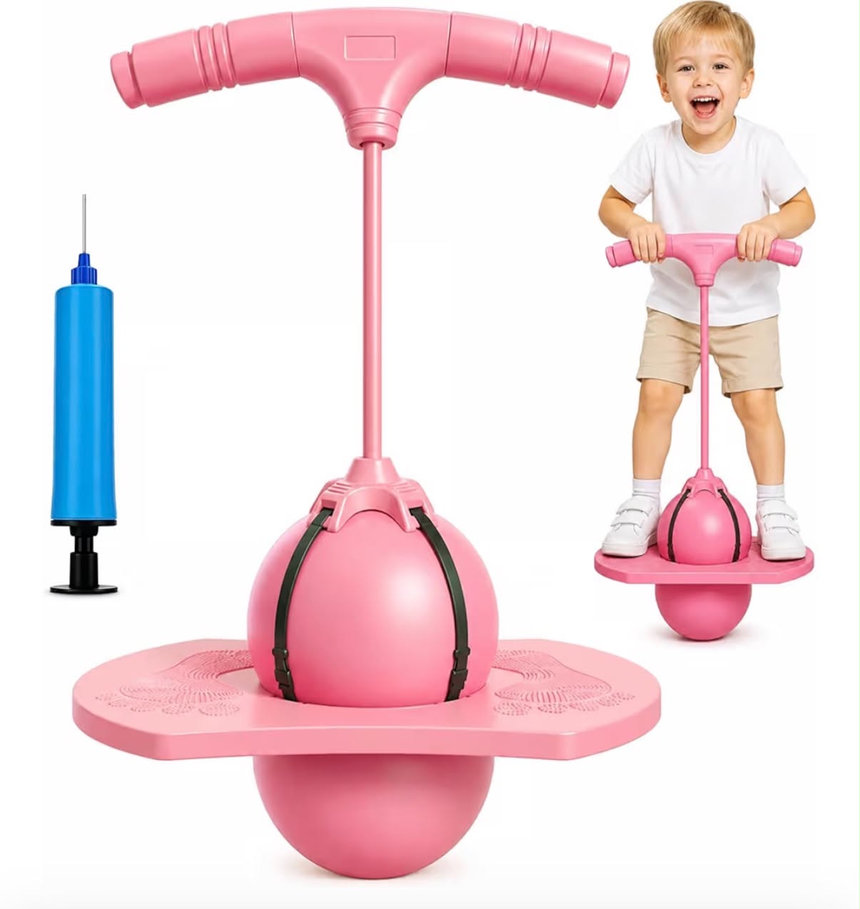 Pogo Stick with Handle for Kids Teens Adults Balance Jumping Ball Pogo Jumper Indoor Outdoor Safe Fitness Toy Bouncing Ball with Pump Anti Slip Foot Pads
