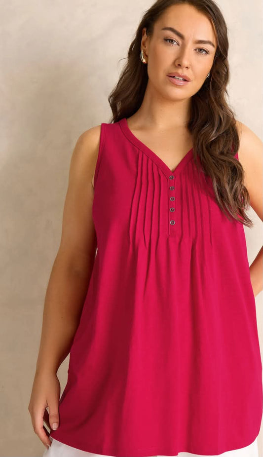 Curve Purple Cotton Henley Vest Top