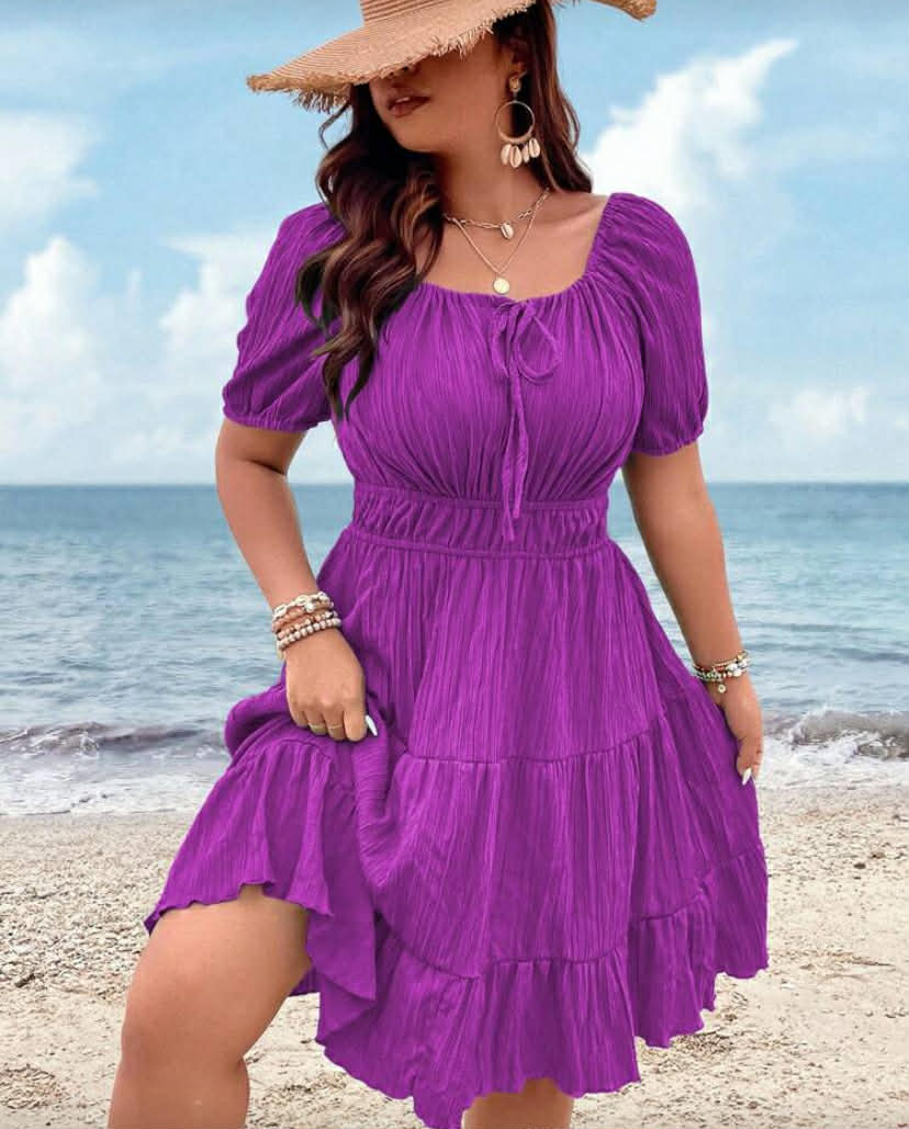 Clasi Plus Tie Front Ruffle Hem Dress