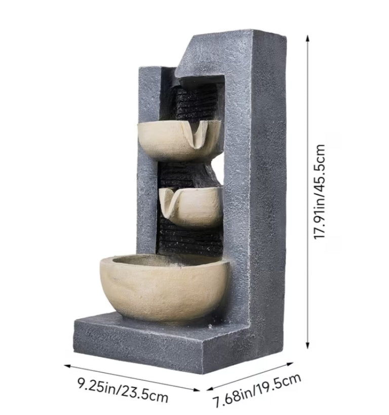 Solar Water Fountain 3 Tier Cup And Slate Effect Beautiful Solar Water Feature Waterfall Garden fountains with Solar Powered Pump for Outdoor Garden Water Features Decoration 23.5x19.5x45.5cm