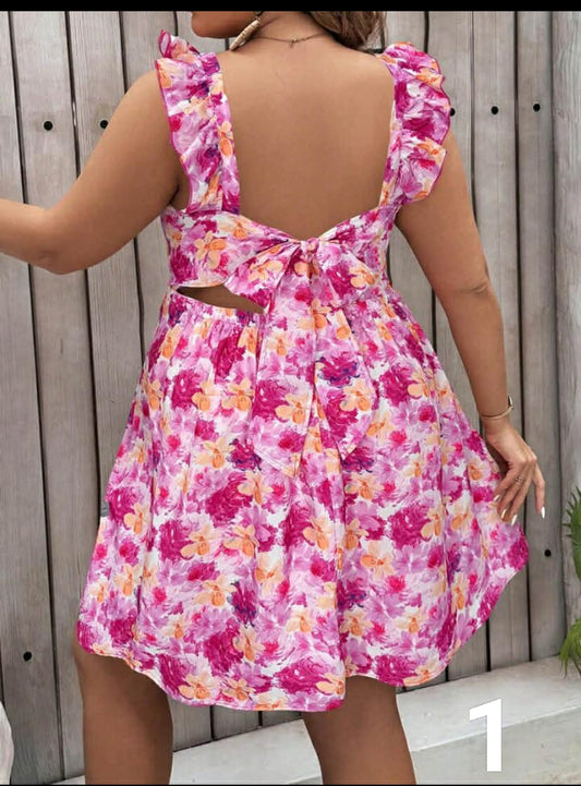 Plus Size Women's Backless Floral Print Sexy Dress, Summer