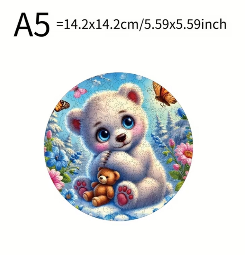 Round wooden puzzle - Cute little bear cub, for 3 years and over