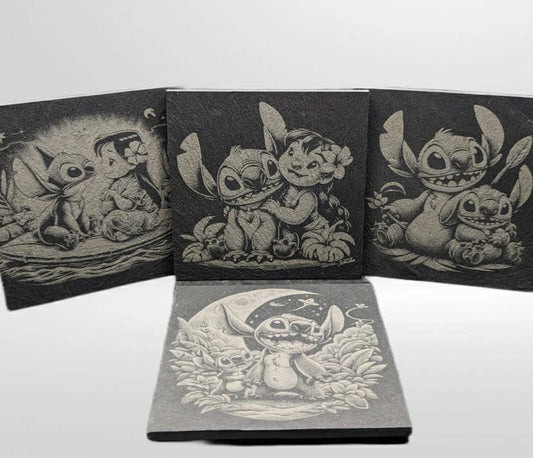 Lilo & Stitch, Engraved Slate Coasters, Set Of 4, Disney, Gift Set