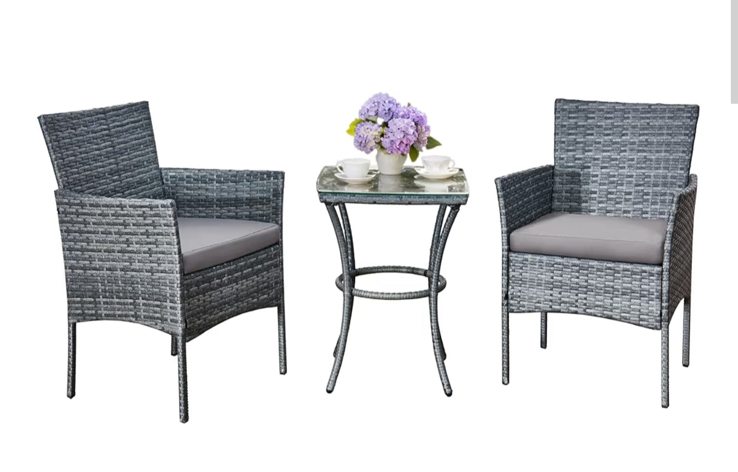 3 Piece Grey Rattan Bistro Set