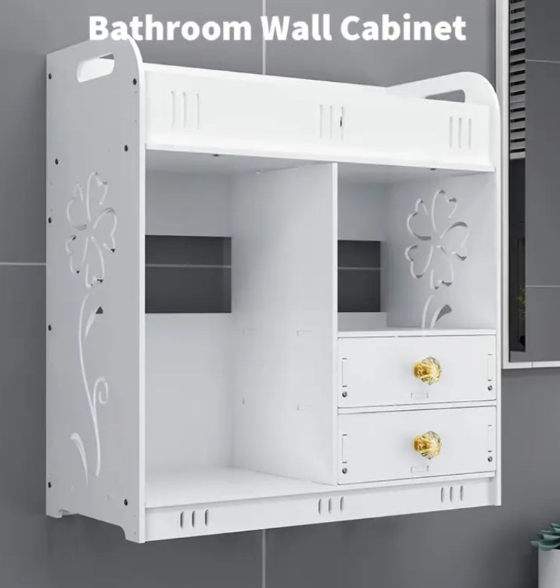 Wall-Mounted Vertical Shelf. A White Storage Cabinet for Bathrooms