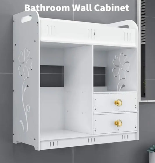 Wall-Mounted Vertical Shelf. A White Storage Cabinet for Bathrooms