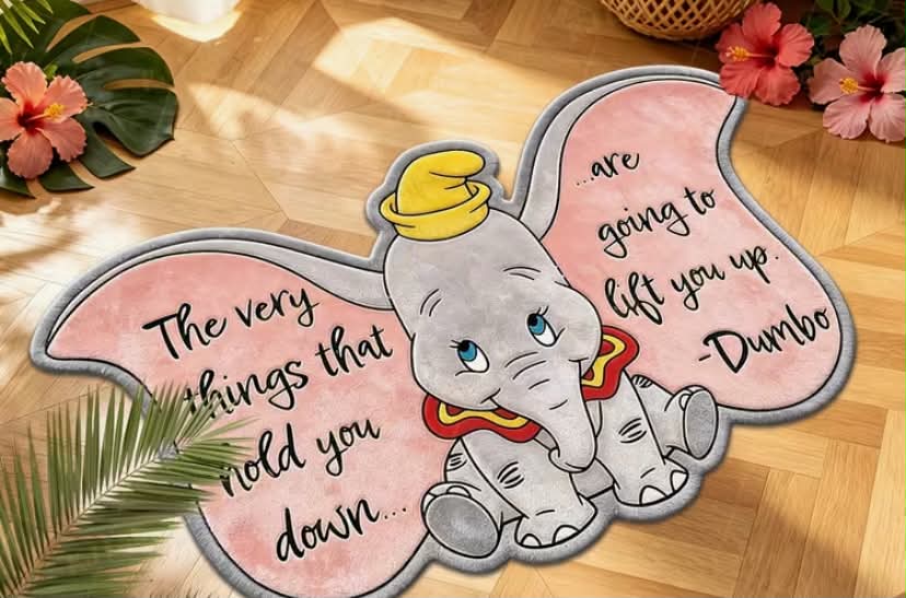 1 pc Wavy Irregular Mat Yx130-Little Flying Elephant Dumbo Character Quote Pattern-Cozy Cute Oblong Rug, Soft And Comfortable