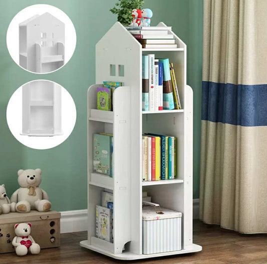 Kids Rotating Bookshelf Castle Rack Display Bookcase Toys Storage Book Shelf UK