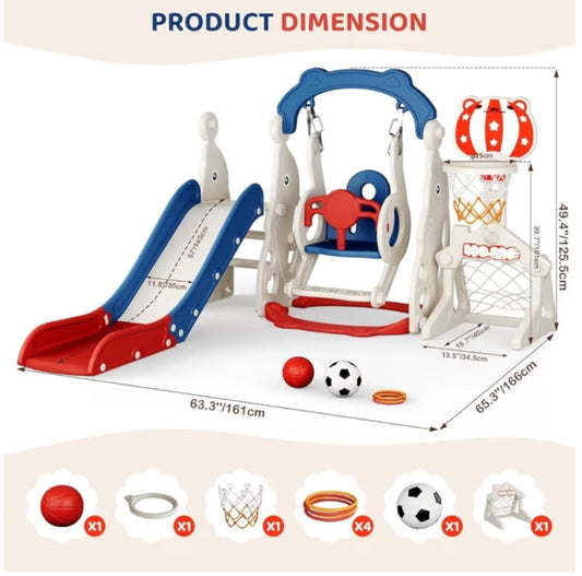 Kids Slide,Indoor Thickened Widened toddler slide with basketball hoop, climbing frame