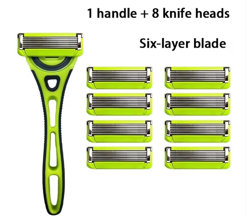6-Blade Wet & Dry Washable Manual Shaver with 4/8 Replacement Blades,