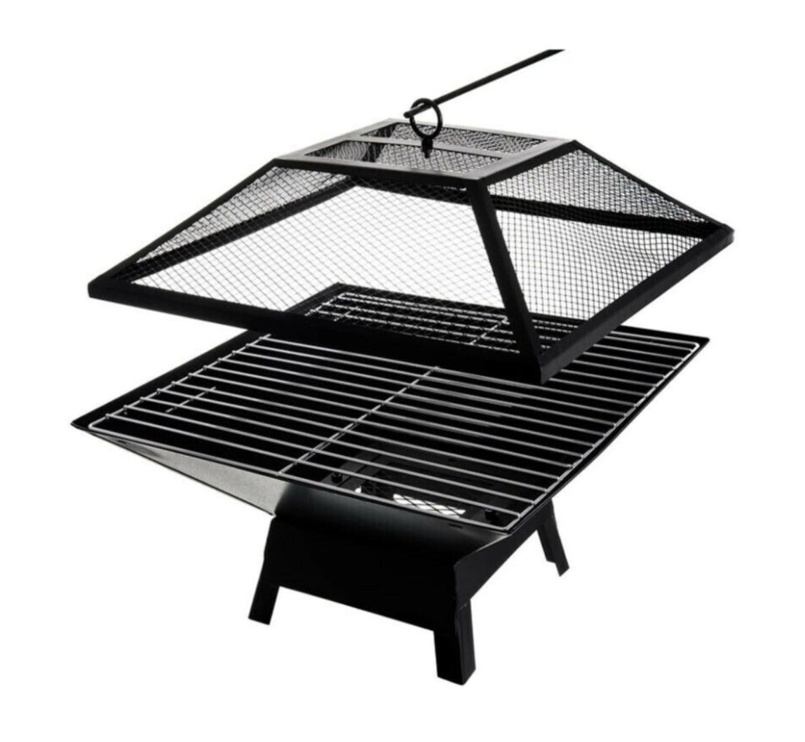 Steel Black Square Patio Heater Portable Fire Pit BBQ Camping Barbecue