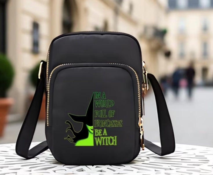 A Crossbody Bag Featuring a Wicked Witch Design, Spacious Enough for Various Uses, with a Versatile Tote Style, Adjustable Strap, And Zip Closure,