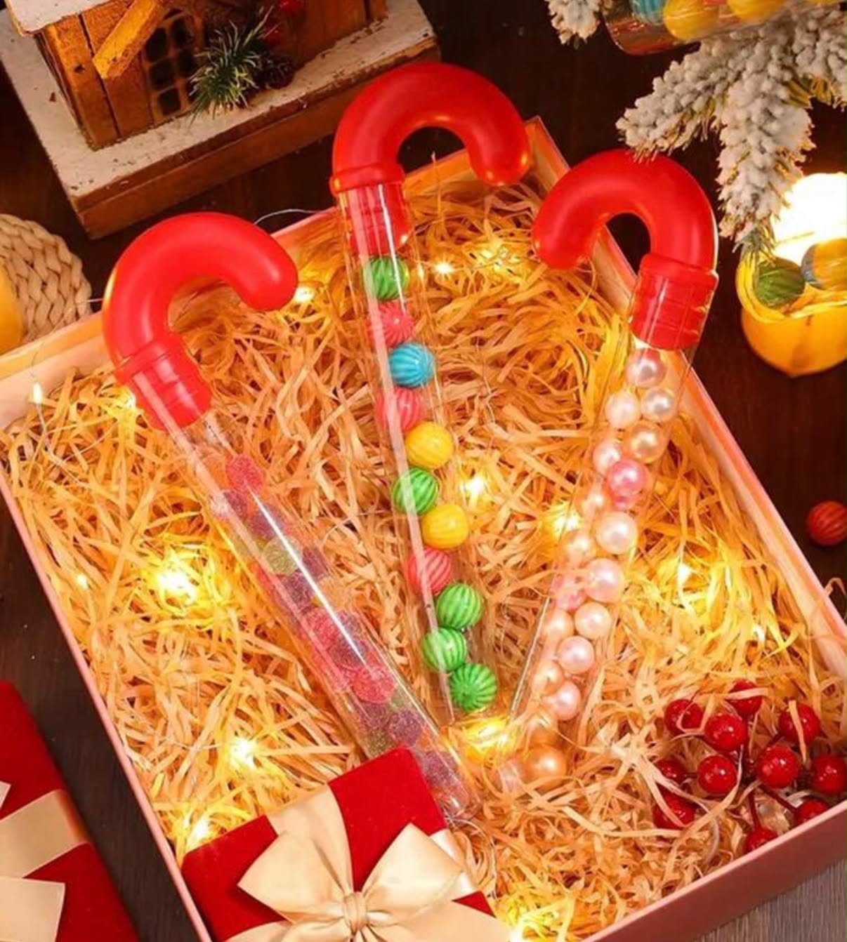Red Christmas Candy Stick Box, Plastic Candy Container, Christmas Tree Decoration Empty Candy Tubes, (X3)