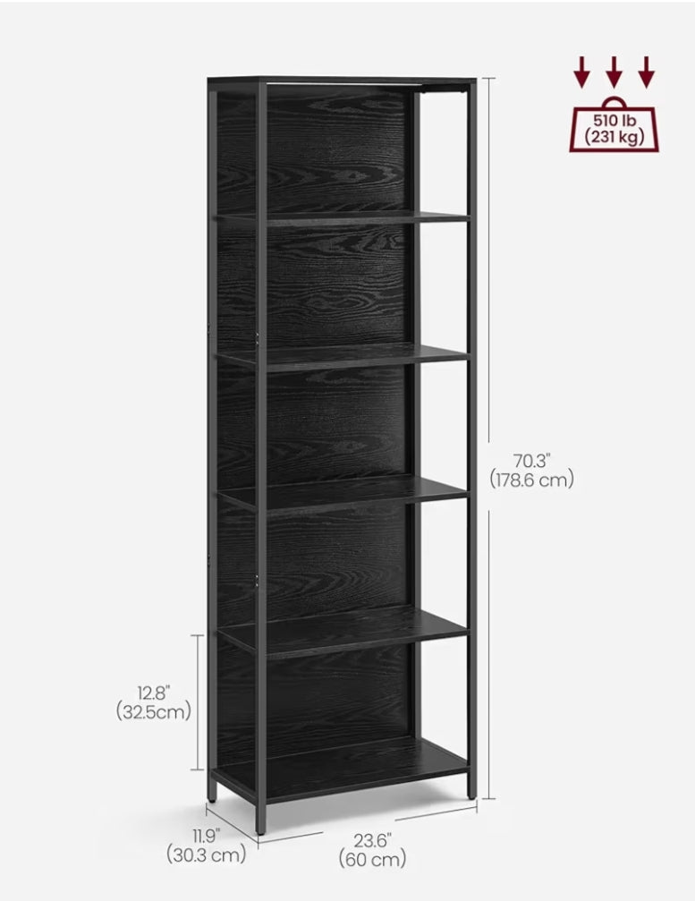 6 - Tier LED Bookcase, Bookshelf with Dimmable Lights