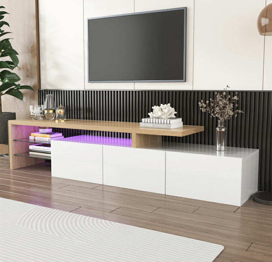 LED TV Stand Cabinet Unit High Gloss Front 3 Doors TV Entertainment RGB Lights