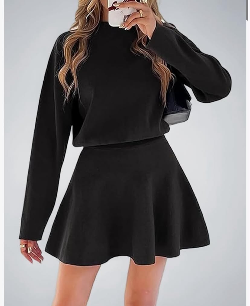 Chic Cinched-Waist A-Line Mini Dress, Casual Cozy Knit High-Neck Dress, Mock Neck Jumper Mini Skirt for Women