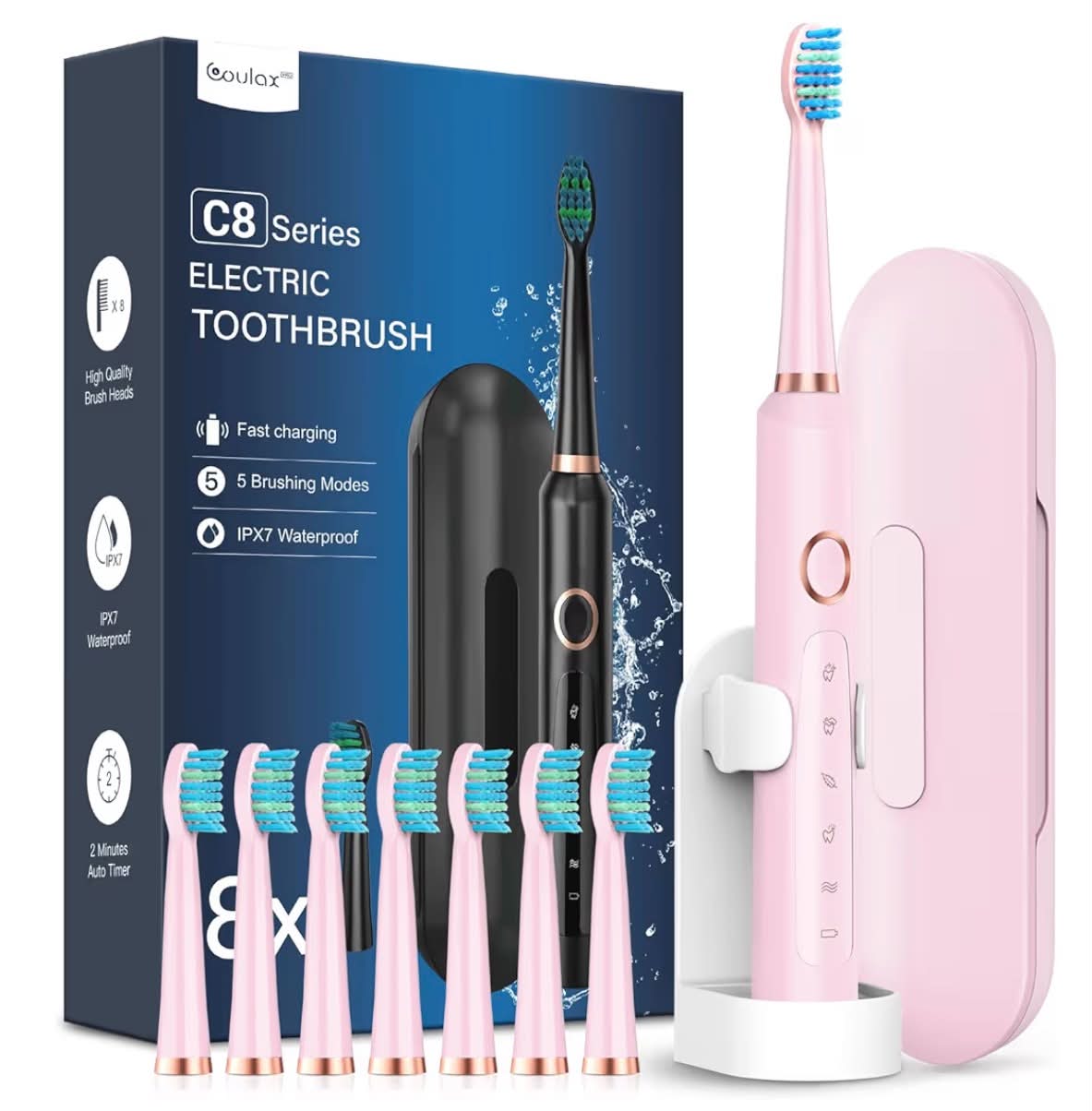 Sonic Electric Toothbrush for Adults and Kids - Sonic Toothbrushes with 8 Tooth Brush Replacement Head and 5 Brushing Modes, 120 Days of Use with 3-Hour Fast Charge, 2 Minute Smart Timer
