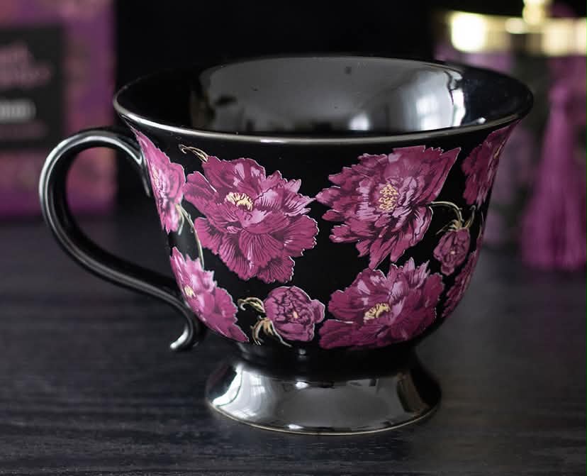 DARK ROMANCE FLORAL PRINT TEACUP x2