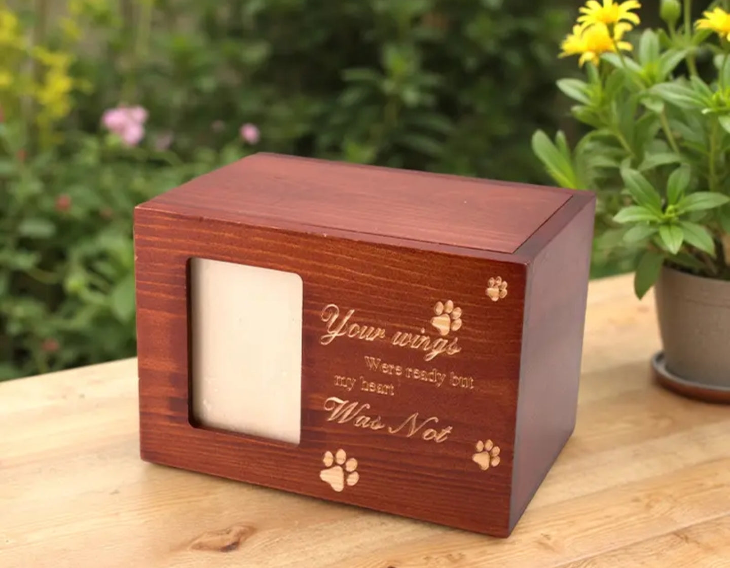 Solid Wood Wooden Pet Memorial Urn for Ashes with Photo Frame Dog Memory Box Pet Urns for Ashes,