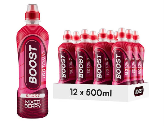 Boost Sports Drinks Mixed Berry 12 Isotonic Drink with Vitamin B12 and B6 Electrolyte Drink Maximum Hydration Drinks Low Calorie Vegan Adult Soft Drinks Multipacks 12x500ml