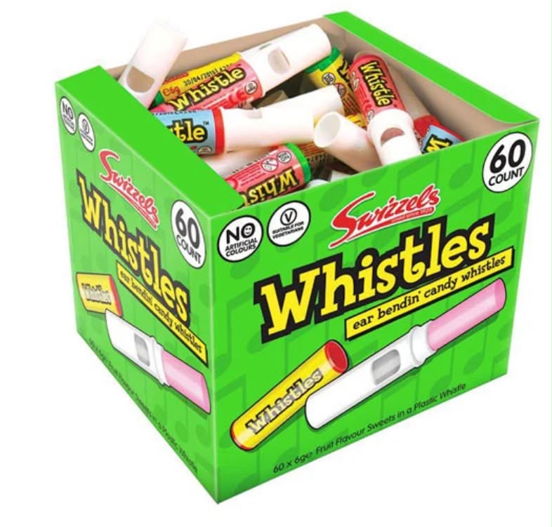 Swizzels Matlow Candy Whistles x 10

Description
Candy whistles are popular retro sweets that fruit flavoured lollipops that come in a little plastic case to disguise them as whistles!