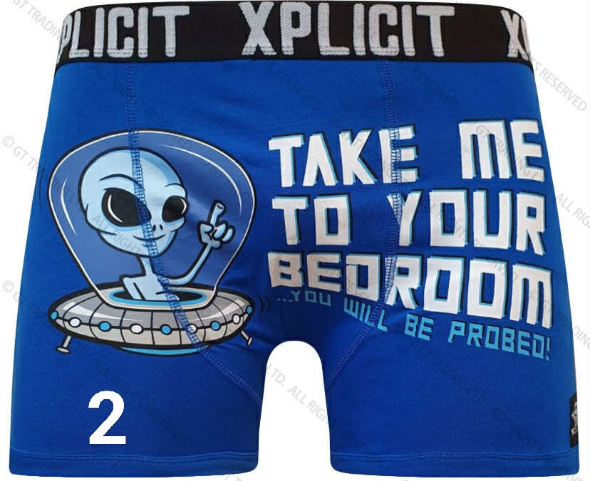 Xplicit Men’s Novelty Boxer Shorts Funny Rude Cartoon Trunk Print Underwear Pack
