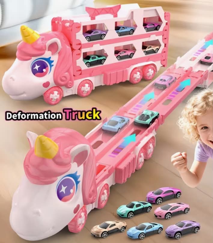Transforming Catapult Unicorn Truck Track, Foldable Transforming Trailer Large Truck,