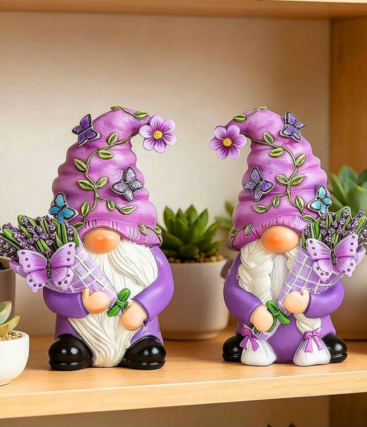 Lavender Purple Gnome Decor - Spring Home Office Decoration, Cute Summer Gnome Gift