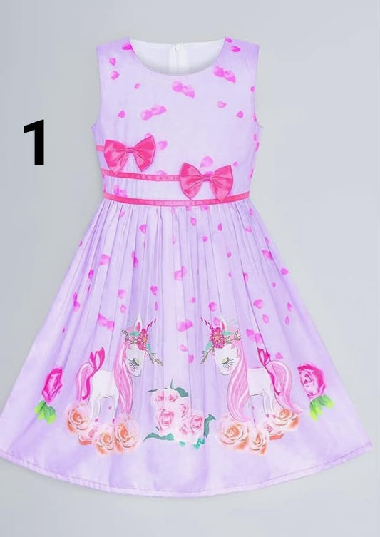 Girls Dress Purple Rose Flower Double Bow Tie Party Kids Sundress