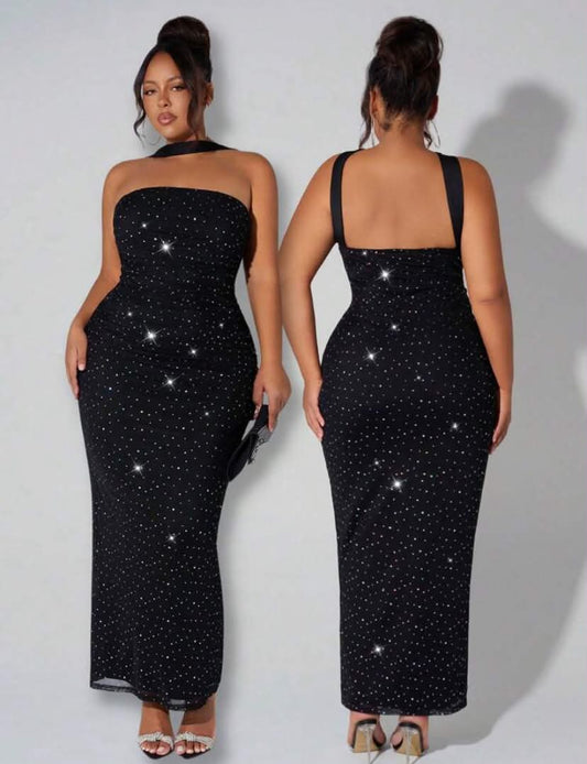 Plus Size Women's Cut-Out Backless Bodycon Black, summer Elegant,Formal,Evening Mini Dress