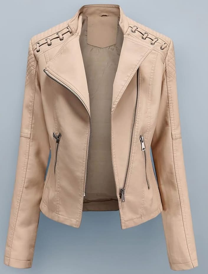 Leather Jacket for Women Women'S Stylish Leather Jacket Zip Up Moto Biker Classic Short Lapel Neck Coat Casual Short Solid Color PU Biker Coat with Pockets