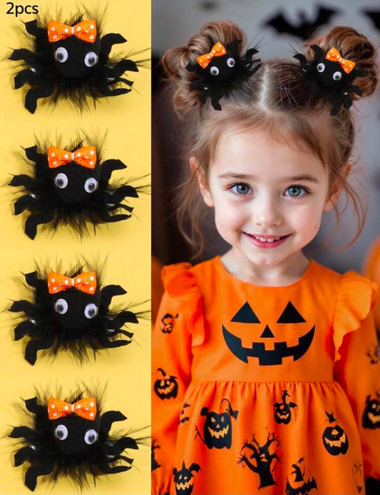2pcs Black Halloween Girls Hair Clips, Fabric Spider Decor Hair Clips,