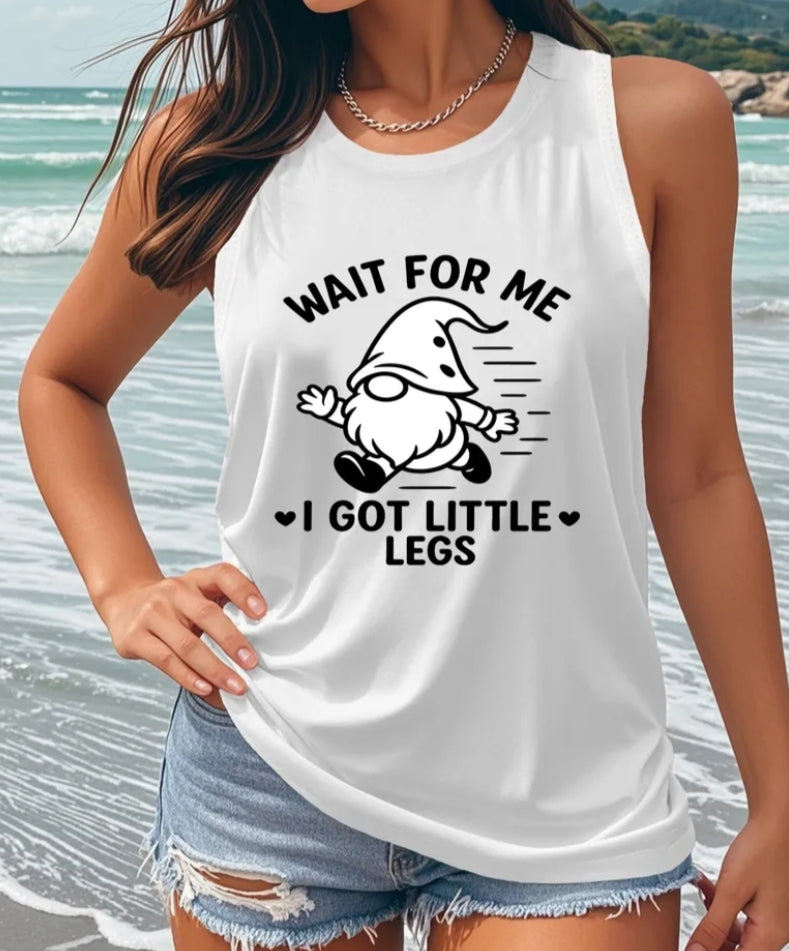Plus Size Wait for Me I Got Little Legs Print Tank Top, Crew Neck Vest, Casual Sleeveless Comfy Vest